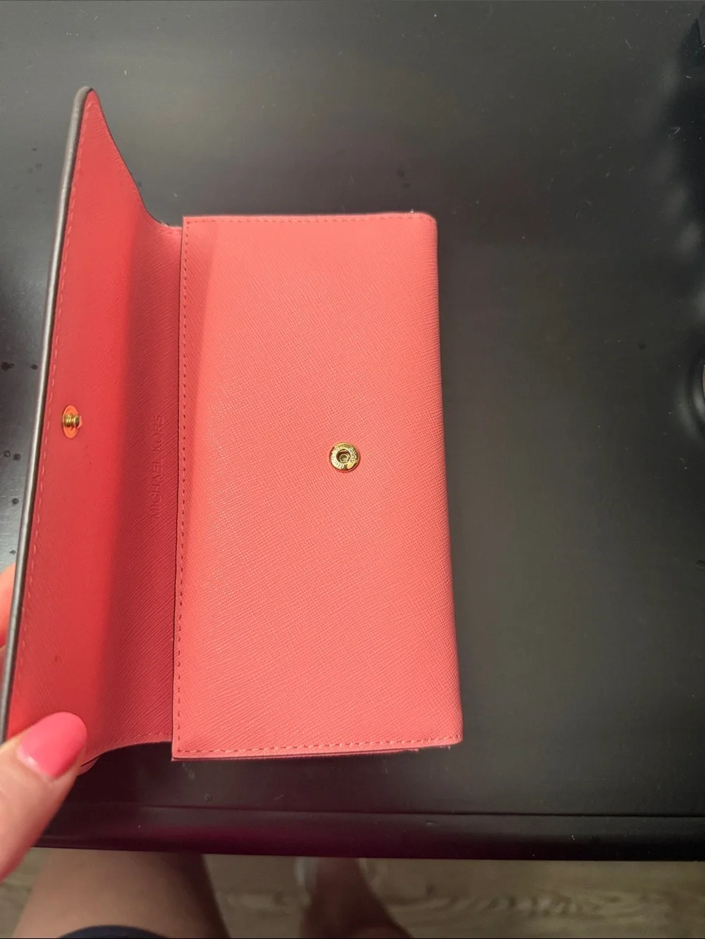 Michael Kors Coral Pink Saffiano Continental Wallet with Gold Logo